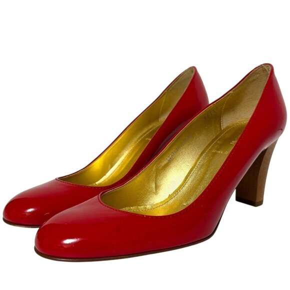 J. Crew Red Patent Leather Pumps 96716 Wooden Heel Italian Made Women's Size 7 - Picture 2 of 16